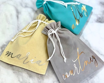 Personalized Velvet Bags, Favor bags, gift bag, Bridesmaid Gift bags, Hangover Kit bags, Survival Kits Favors, Custom Pouch