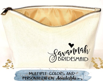 Bridesmaid Makeup bag , bridesmaid gift, cosmetic bag, zipper pouches, Birthday gift, makeup bag, Canvas bag, gold, customized gift