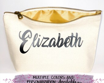 Zippered pouch, gold  Makeup bag, bridesmaid gifts, cosmetic bag- bridal shower gift  - Birthday gift- makeup bag - Gift for friend