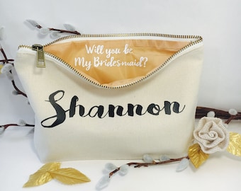 Will you be my Bridesmaid? , Personalized makeup bag, cosmetic bag, bridesmaid gift, bridesmaids proposal ideas , Bridal gift, maid of honor