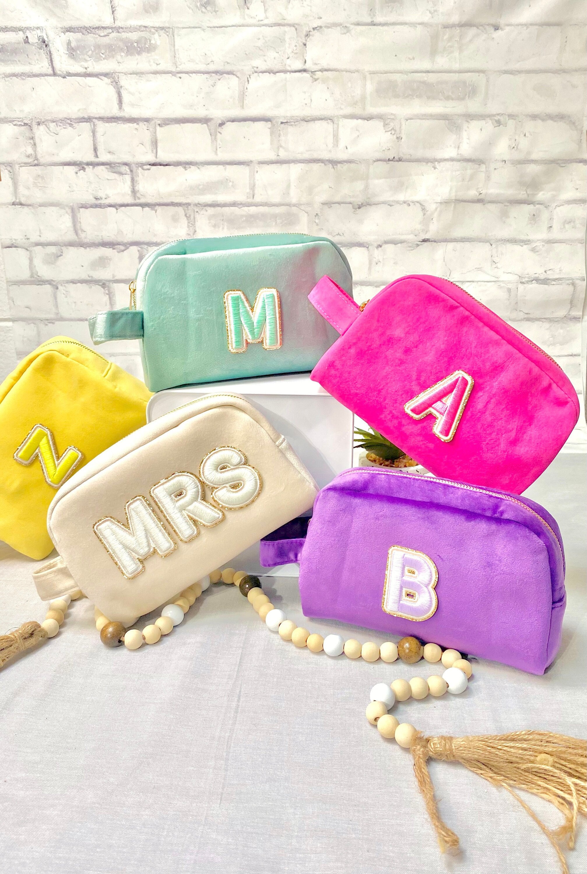 6 Pcs Preppy Patch Cute Makeup Bags Toiletry Bags Skincare Bag Chenille  Letter N