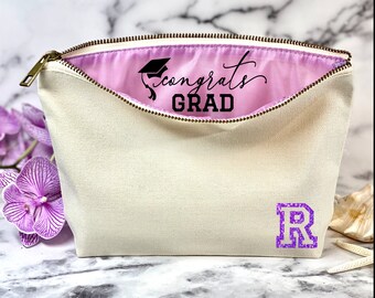 Graduation gifts ideas ,  Personalized  makeup bag Canvas cosmetic bag gifts for graduation Zipper pouches make up bag graduation gifts for