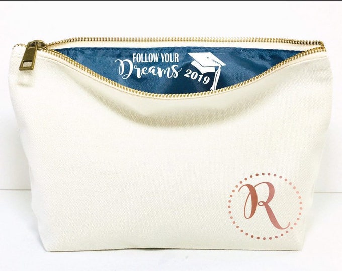 Graduation Monogram Personalized  makeup bag- Canvas cosmetic bag-  gifts for graduation - 2022 grad gift - make up bag- graduation gift for