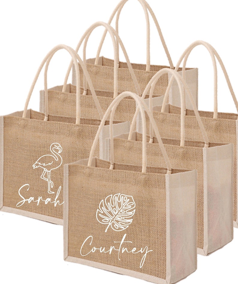 Palm Leaf Burlap Tote Bag Personalized Tropical Gift Bags Etsy