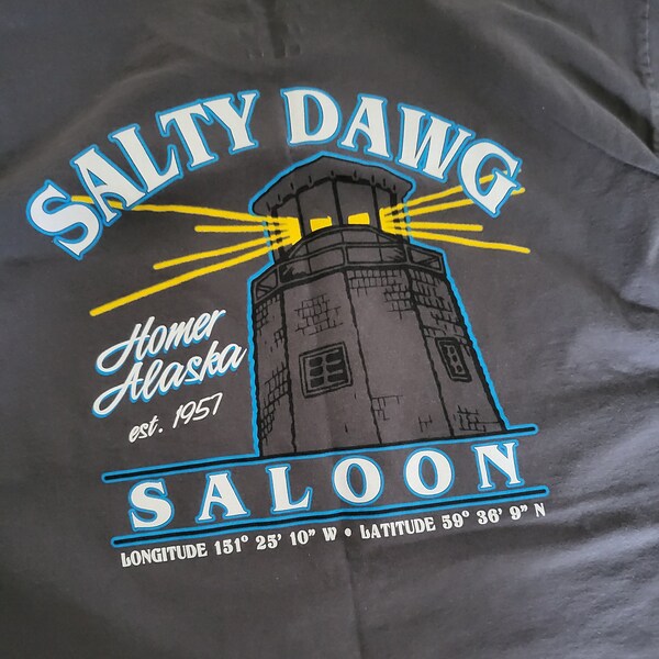 Vintage Salty Dawg Saloon T Shirt - Homer, Alaska - Gray Size L