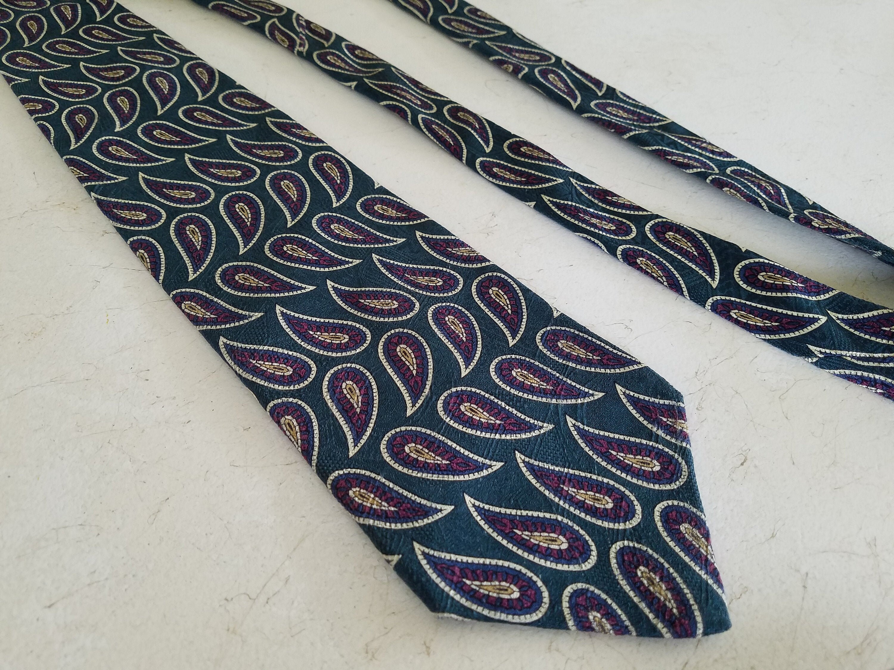 Vintage Tie Mallory & Church Retro Green Paisley With Navy Etsy