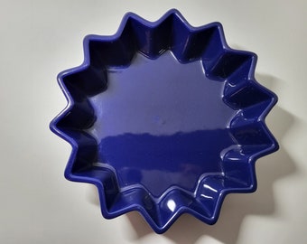 Cobalt Blue Baking Dish, Vintage Ceramic 1 Quart Casserole Quiche Pie, 14 Point Star