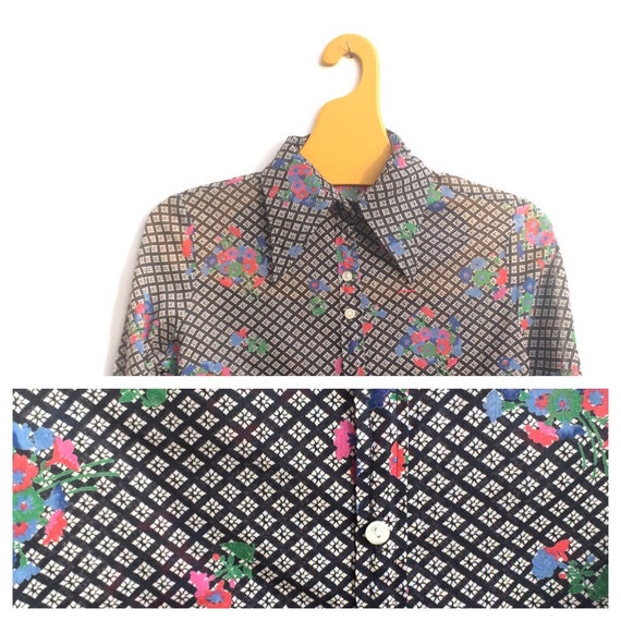 Jeff Banks 1970 Floral Geometric XS XXS Blouse Shi