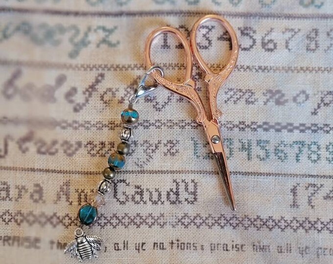 Scissor Fob - with metal and glass beads.  Featuring silver Bee Charm