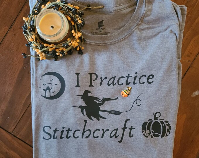 Halloween cross stitch tshirt design.  I Practice Stitchcraft