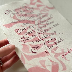 Personalisierte Kalligraphietexte Nettes Geschenk | VOLL BENUTZERDEFINIERT | Handgeschriebener Text Zitat Buchstaben Lieblingssong Hochzeit Handmade Cotton Rag Papier