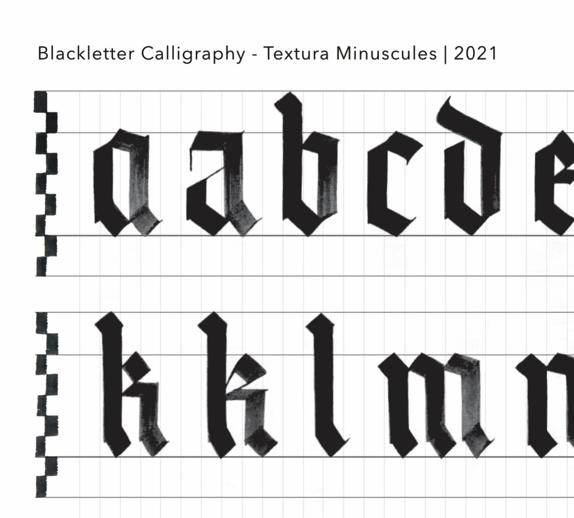 Blackletter Calligraphy Worksheets: Textura Gothic Lowercase (digital ...