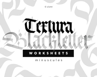 Blackletter Textura Calligraphy Worksheets, Lowercase Textura - Learn Gothic Calligraphy! Gothic Workbook for Beginners Instant Download