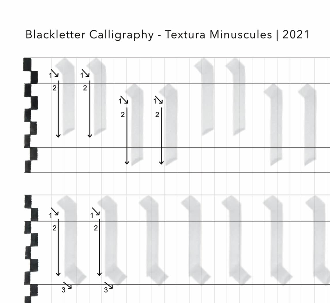 Blackletter Calligraphy Worksheets: Textura Gothic Lowercase (digital ...