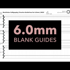 Foglio di pratica vuoto Guida per Blackletter Calligraphy / Pilot Parallel Pen 6.0mm 6mm Pennino Linee guida / Stampa a casa PDF / Download istantaneo