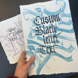 Caligrafía gótica personalizada / TOTALMENTE PERSONALIZADA / Texto gótico escrito a mano, citas, letras, canción favorita, papel de algodón hecho a mano
