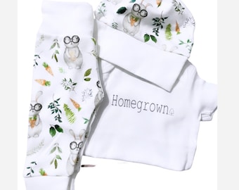 Organic Cotton Bunny Baby Outfit: Boho Easter Clothing Set
