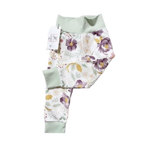 Organic Cotton Baby Leggings: Purple Watercolor Floral