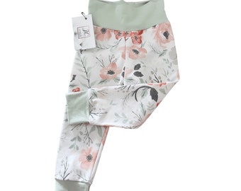Watercolour floral leggings in organic cotton, baby girl, WC peach floral