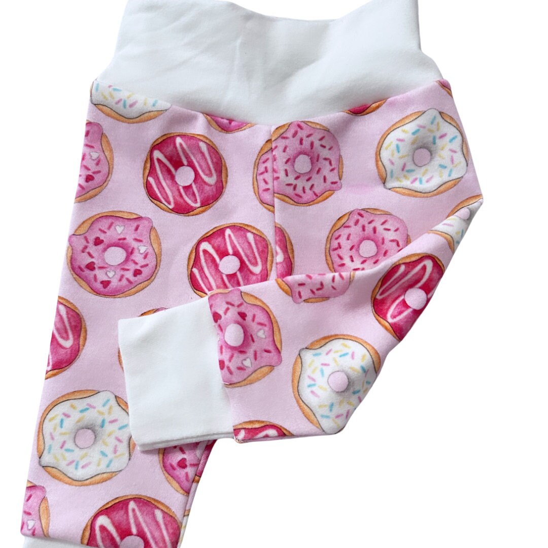Pink Donut leggings, baby pants, baby girl, donuts, organic cotton