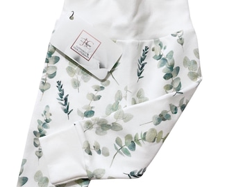 Eucalyptus leggings, baby pants, leaves, organic cotton