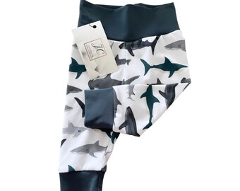 Shark leggings in organic cotton, baby boy, baby pants