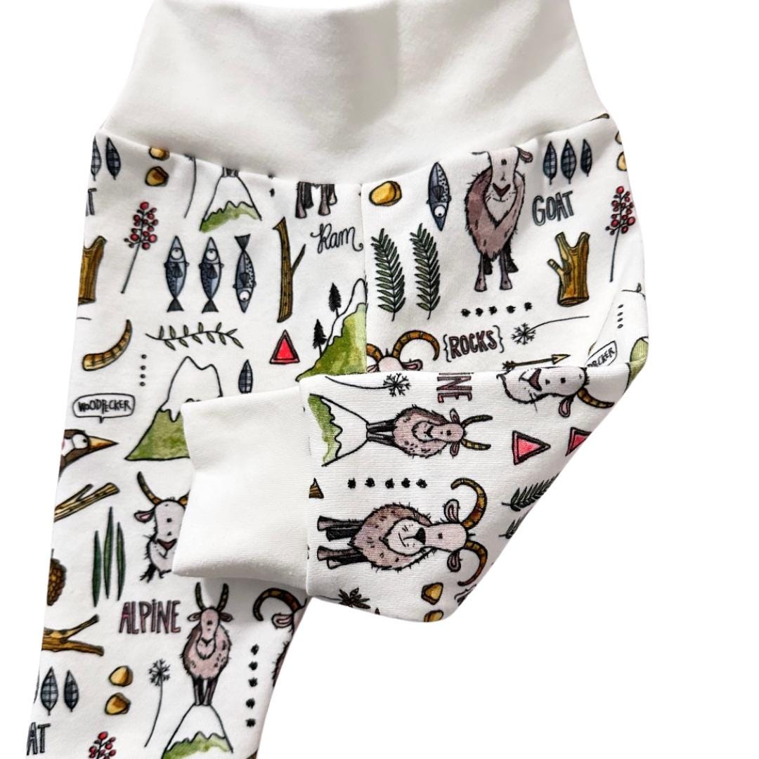 Organic Cotton Baby Leggings: Alpine Goat Print, Yoga Waistband