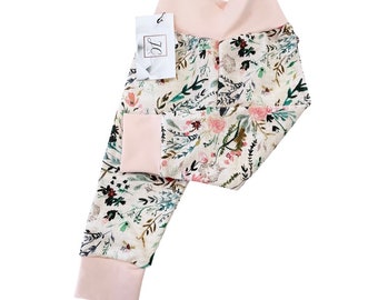 Wildflower baby leggings in organic cotton, baby girl, pink flowers