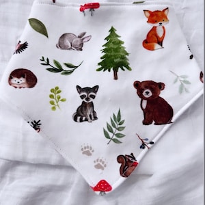 Organic cotton woodland bandana bib, baby bib
