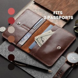 Porta pasaporte doble Porta pasaporte de cuero personalizado para dos pasaportes, Billetera de cuero para porta pasaporte para mujeres y hombres regalo de cumpleaños