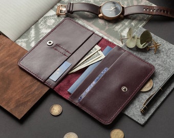 Burgundy Leather Family Passport Wallet: Travel Document Holder