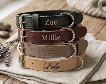 Personalized Leather Dog Collar Handmade Custom Pet Collar with FREE Engraved Name Luxury Puppy Gift for Small Large Dogs
