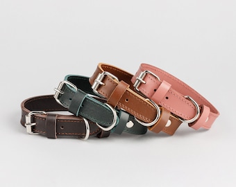 Custom Leather Dog Collar Personalized Leather Dog Collar with Name Engraved Leather Dog Collar Beige Pink Red Green Custom Pet Collar