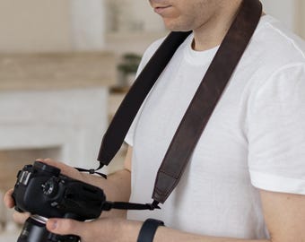 Comfortable Leather Camera Strap for Canon Nikon, Padded Nylon Neck Strap, Personalized Gift for Travel Photographers