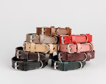 Personalized Leather Dog Collar with Name Custom Engraved Pet Collar Handmade Puppy Collar for Small Medium Large Dogs