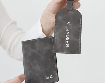 Personalized Leather Passport Cover & Luggage Tag Set: Custom Travel Wallet