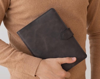 Graphite Leather Journal A5, Refillable Mentor Gift Notebook with Magnetic Closure, Personalized Teacher Appreciation Leather Diary