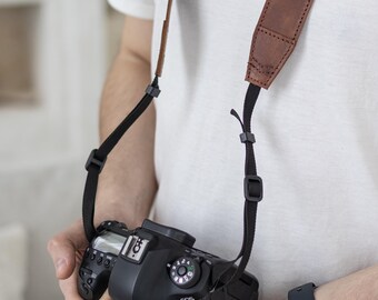 Vintage Style Leather Camera Strap, Personalized Padded Neck Strap for Canon Nikon Fujifilm Sony Mirrorless