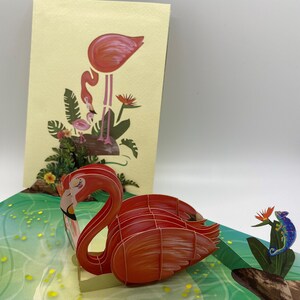 Cartão Flamingo, cartão pop-up, cartão pop-up 3-d, cartão pop-up, cartão pop-up 3d, papel poppin, cartão comemorativo, cartão pop-up de papel, cartão comemorativo