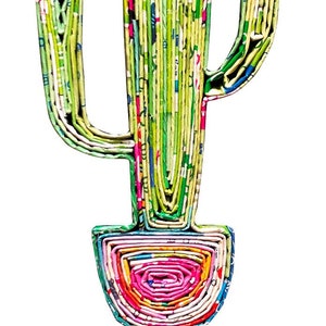 Adorno de cactus, Eco-Arte, Reciclado, Papel acolchado, Decoración de Navidad, Decoración reciclada hecha a mano, Arte de pared, Tarjeta de acolchado, Adorno de acolchado