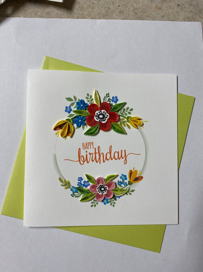 Happy birthday quill card Quilling Greeting Card, handmade greeting card, quilling cards, quilled cards, Greeting Card image 1