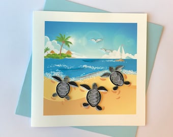 Sea Turtle Card, Quilling Greeting Card, handmade greeting card, quilling cards, quilled cards, Greeting Card