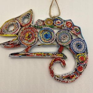 Chameleon Ornament, Eco-Art, Recycled, Quilled Paper, Christmas Decor, Recycled Handmade Decor, Wall Art, quilling card, quilling ornament
