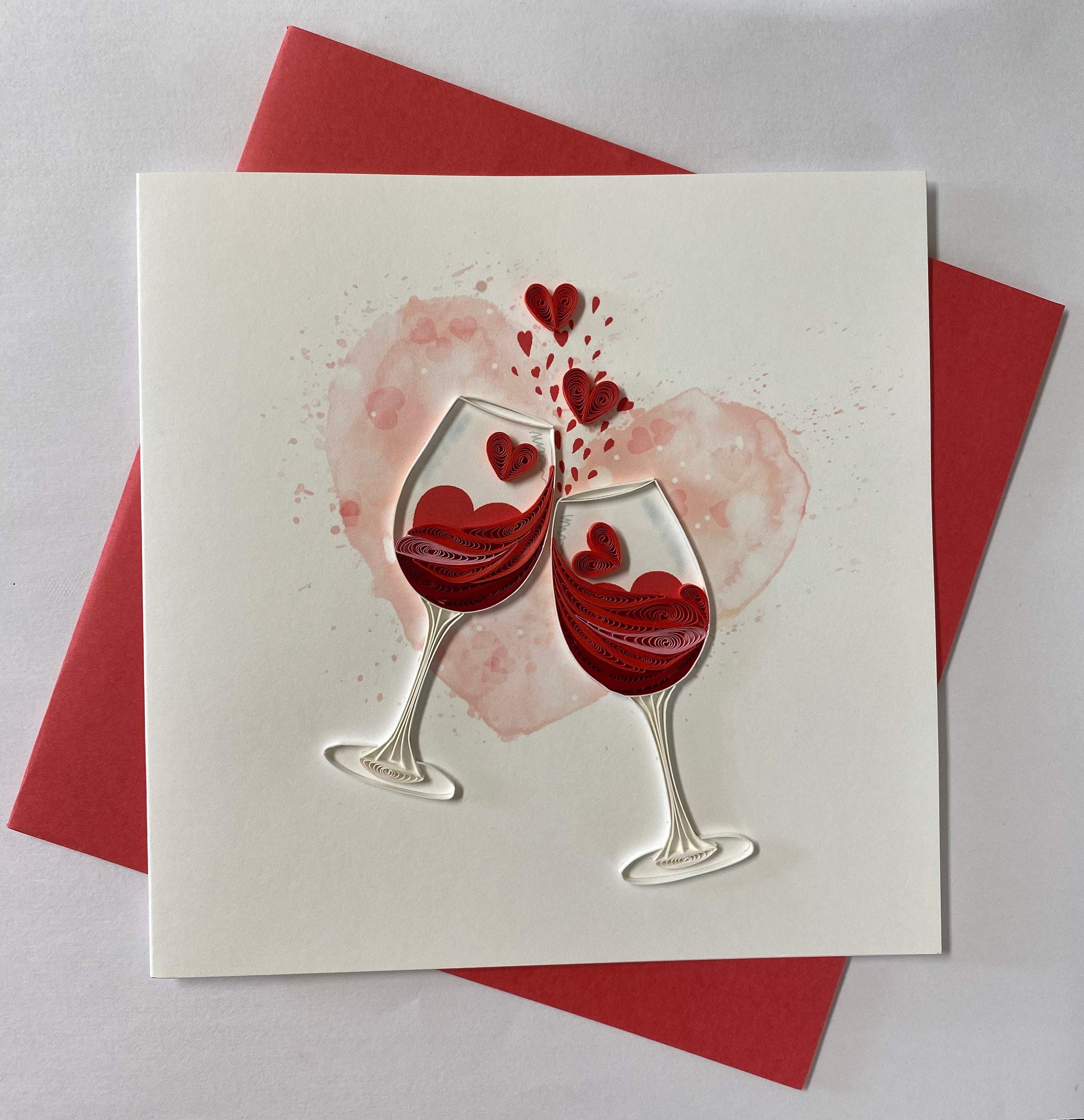 Wine Glass Card, Quilling Greeting Card, Handmade Greeting Card