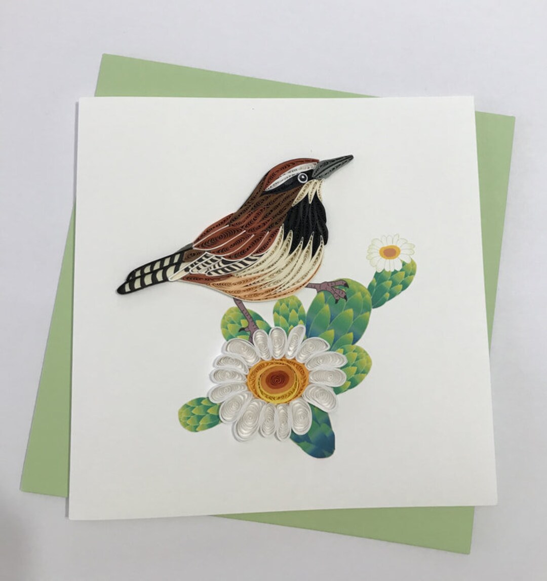 Cactus Wren Quilling Greeting Card, Handmade Greeting Card, Quilling