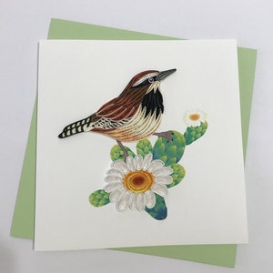Cartão de felicitações de carriça de cacto, cartão de felicitações feito à mão, cartões de folhos, cartões de folhos, quilling, cartão feito à mão