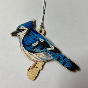 Blue Jay ornament, bird lovers ornament, handmade ornament, quilling, quilled ornament,