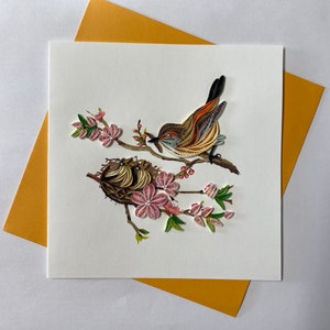 Cartão de ninho de pássaro, cartão de quilling, cartão de felicitações feito à mão, cartões de quilling, cartões de quilling, cartão de felicitações