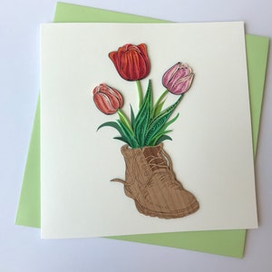 Tulpen Card, filigraan wenskaart, handgemaakte wenskaarten, kaarten, filigraan quilled kaarten