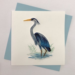 Carte de voeux quilling héron bleu, carte de voeux faite main, cartes quilling, cartes quilling, Quilling, carte faite main